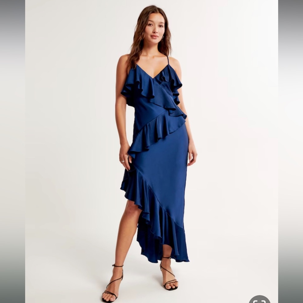 Abercrombie & Fitch Navy Blue Ruffled Midi Dress